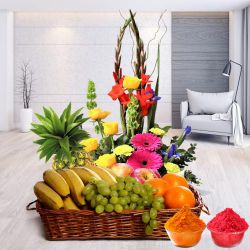 Splendid mixed Flowers including delicious fresh Fruits