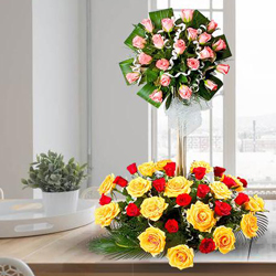 Blushing Mixed Roses in 2 Tier Arrangement