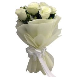 Premium Tissue Wrapped Bouquet of White Roses to India