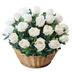 Basket of Elegant White Roses Arrangement to Karunagapally