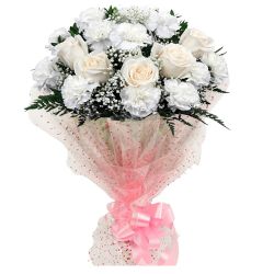 Eternal Affection White Roses N Carnations Bouquet