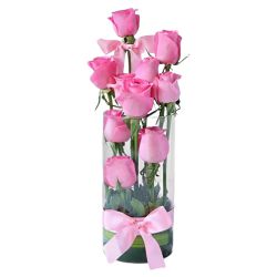 Attractive Pink Roses in a Glass Vase