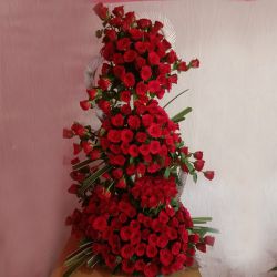 Artistic Tall Arrangement of Red Roses