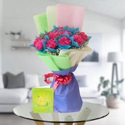Impressive Pink Carnation Bouquet n Card to Rajamundri