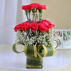 Classy Double Layered Pink Carnation Arrangement in a Vase to Tirur
