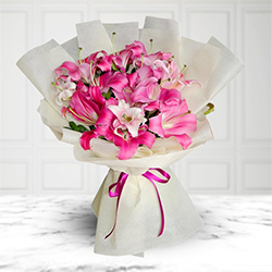 Enchanting Pink Lily Bouquet to Alwaye