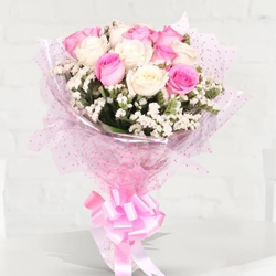 Preppy Arrangement of Pink and White Roses to India