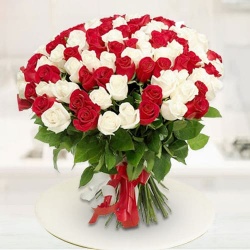 Vivid Magnificence Red  N  White Roses Premium Bouquet