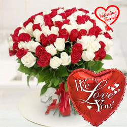 Vivid Magnificence Red  N  White Roses Premium Bouquet