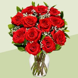 Joyful Luxury Red Rose Bouquet in a Glass Vase
