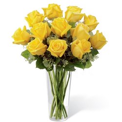Ornamental Bundle of Yellow Roses in a Glass Vase