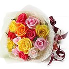 Impressive Selection of One Dozen Colorful Roses Bouquet
