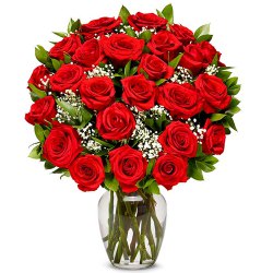 Attention-Getting Red Roses in a Glass Vase