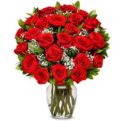 True Romantic Dark Red Rose Selection in a Glass Vase