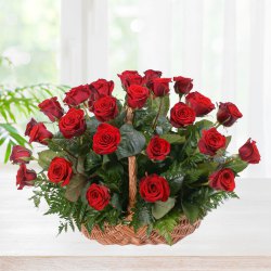 Breathtaking Assortment of Red Roses in a Basket