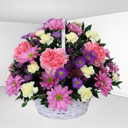 Display of Multiple Seasonal Flowers in a Basket