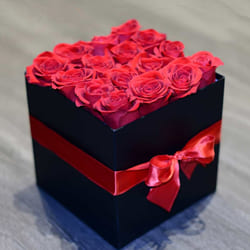 Passionate Pink Roses in Black Cardboard Gift Box to Tirur