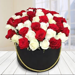 Attractive Red and White Roses Hat Box to Muvattupuzha