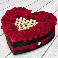 Exclusive Love Box of Red Roses n Ferrero Rocher to Rajamundri