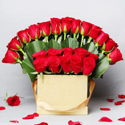 Premium Box Arrangement of Red Roses with Teddy n Chocolate to Rajamundri