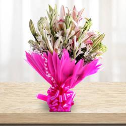 Lovely Bouquet of Lilies and Gladiolus to Sivaganga