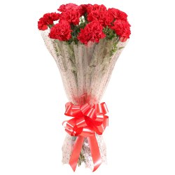 Send online this royal looking Hand Bouquet of Red Carnations