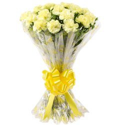 Click to send online this good looking Bunch of Yellow Carnations in a tissue wrap