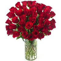 Exotic Red Roses arranged in a Glass Vase
