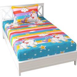 Splendid Unicorn Print Single Bed Sheet N Pillow Cover to Sivaganga