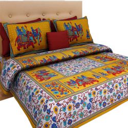 Royal Rajasthani Print King Size Bed Sheet with Pillow Cover to Rajamundri