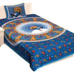 Charming Combo of Traditional Print Single Size Bed Sheet N Pillow Cover to Sivaganga