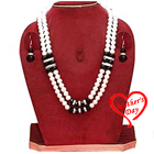 Designer Double Row Pearl Jewelry with American Diamonds and Black Stones Necklace Set with Matching Earrings to Uthagamandalam