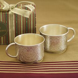 Elegant Tanjore Shubha Brass Tea Cups Gift Set to Andaman and Nicobar Islands
