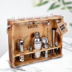 Charismatic 19 Pc Bar Tool Set with Rustic Wood Stand to Uthagamandalam