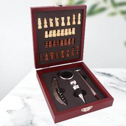 Superb 4 Pc Wine Accessories with Chess Gift Set to Rajamundri