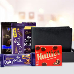 Admirable Mens Leather Wallet with Assorted Cadbury Chocolates to India