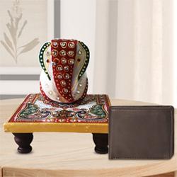 Auspicious Ganesh Marble Chowki with a Leather Wallet for Gents to Marmagao