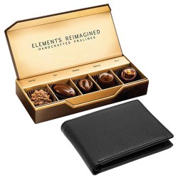 Amazing Rich Borns Black Leather Wallet with ITC Elements Premium Handcrafted Chocolates to Marmagao