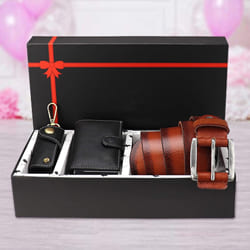 Lovely Hide N Skin Mens Leather Card Wallet, Belt N Keychain to India