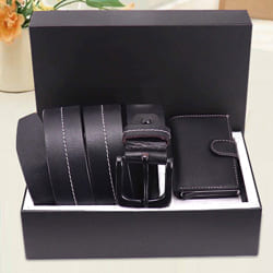 Attractive Hide and Skin Mens Leather Middle Stitch Card Holder N Belt to Sivaganga
