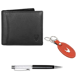 Fashionable WildHorn Leather Card Case with Pen N Keychain for Men
