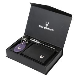 Classy WildHorn Leather Mens Wallet with Keychain and Black Diamond Pen to Dadra and Nagar Haveli