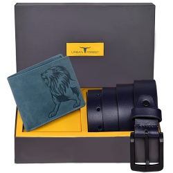 Fancy Urban Forest Mens Leather Wallet N Belt Combo in Blue to Sivaganga