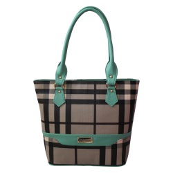 Checkered Womens Bag with Sea Green Handle to Punalur