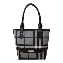 Grey N Black Checkered Womens Bag with Dual Partition to Karunagapally