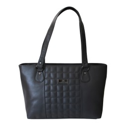 Womens Front Square Stich Bag in Charcoal Black