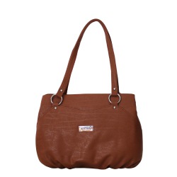 Double Zip Brown Ladies Shoulder Bag