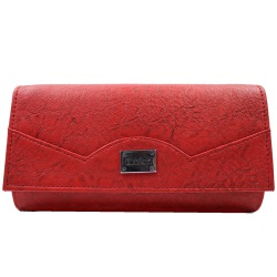 Deep Red Clutch Purse for Her with Flap Patti Tapered Sides to Alwaye