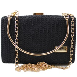 Metal Frame with Sling Chain Womens Black Vanity Bag to Marmagao