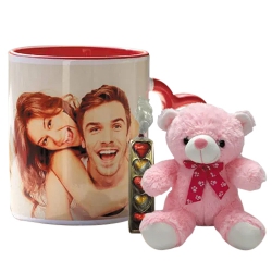 Marvelous Personalized Photo Mug with Heart Chocolate N Red Teddy to India